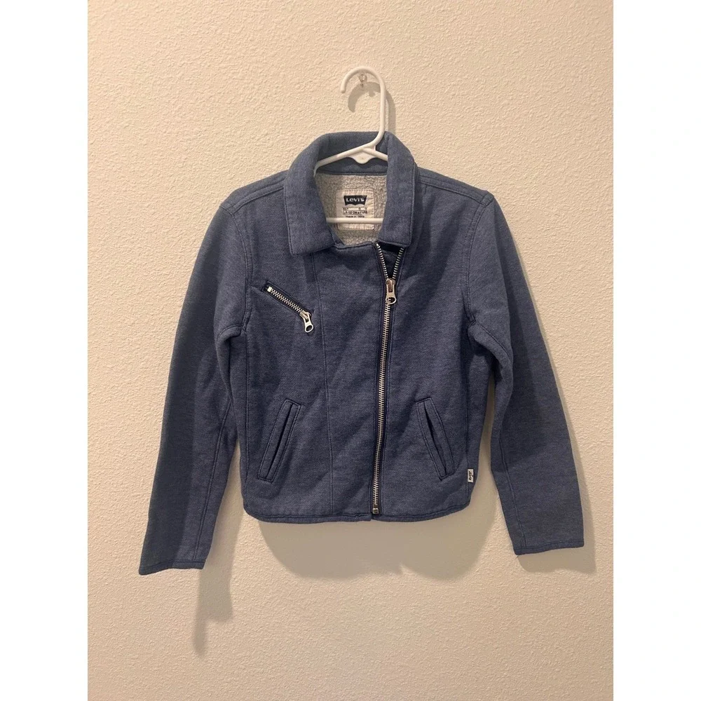 Levis Girls Blue Heather Sherpa Lined Moto Jacket‎ Full Zip Size 6X/7